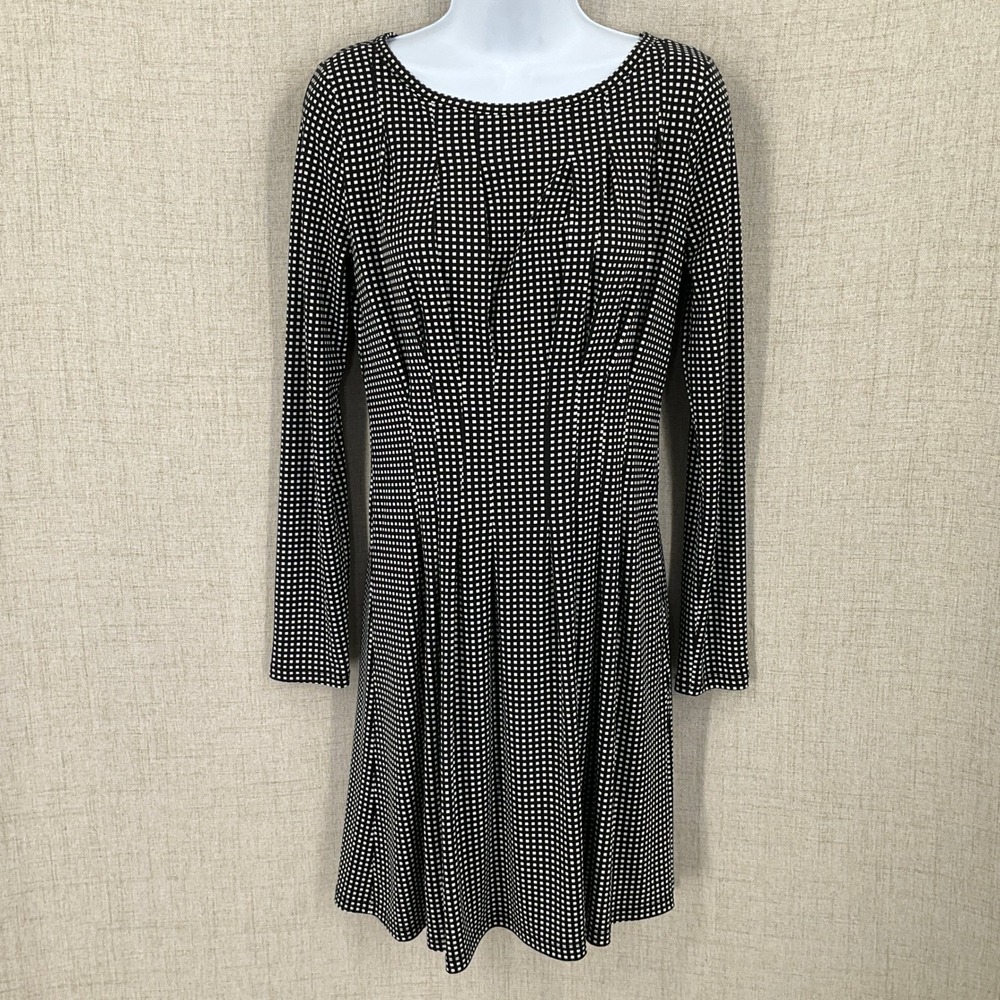 Michael Kors Dress Womens Small Black White Knit Long Sleeve Fit Flare Geometric